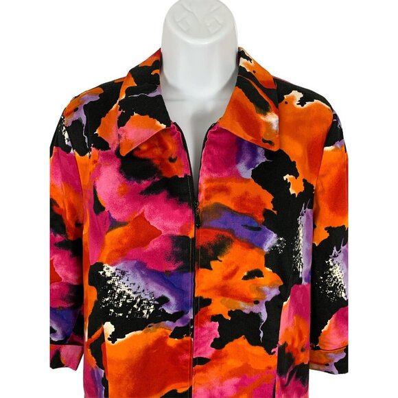 Laura Ashley Petite Womens Top 3/4 Sleeve Blazer Jacket Full Zip Pockets Size LP - Picture 2 of 12